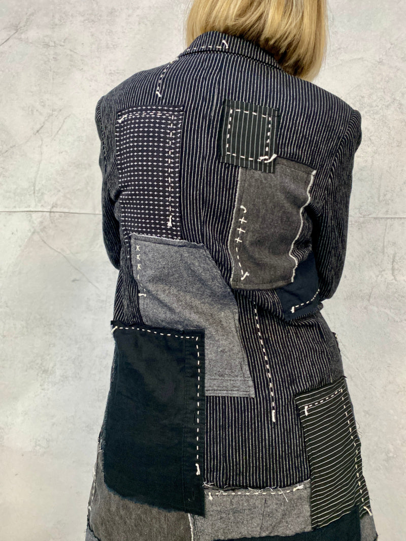 Act Two Reworked Handcrafted Patchwork Black Jacket Small