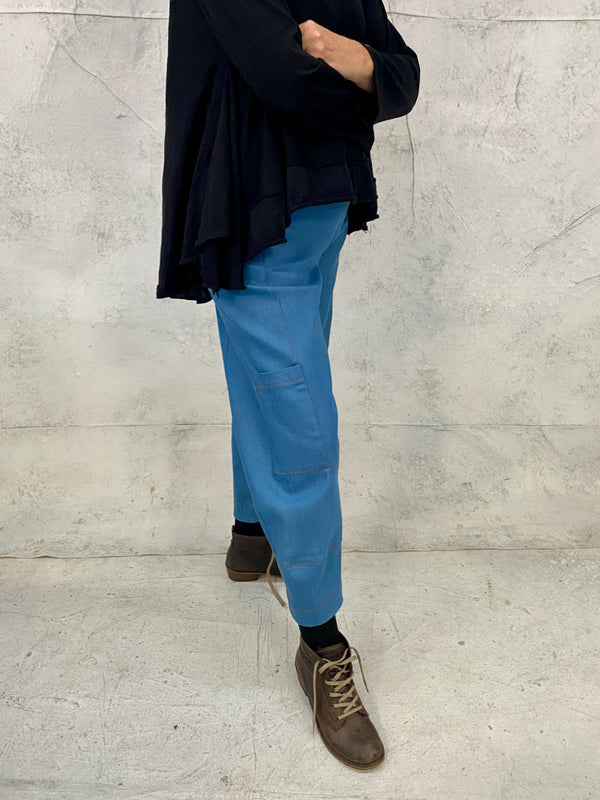 Grace Pants with Added Pockets in Retro Blue Denim with Added Pockets