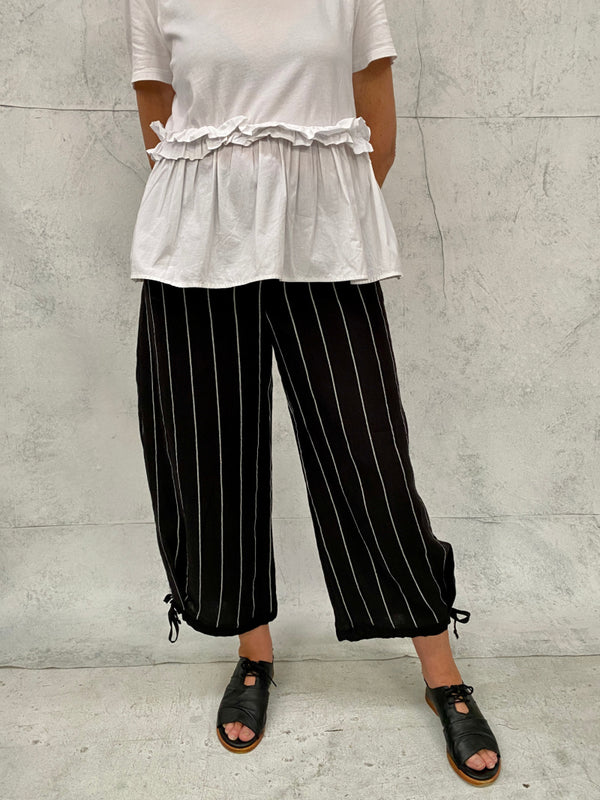 Harriet Pant in Black Striped Linen (No stretch we suggest you go up a size)