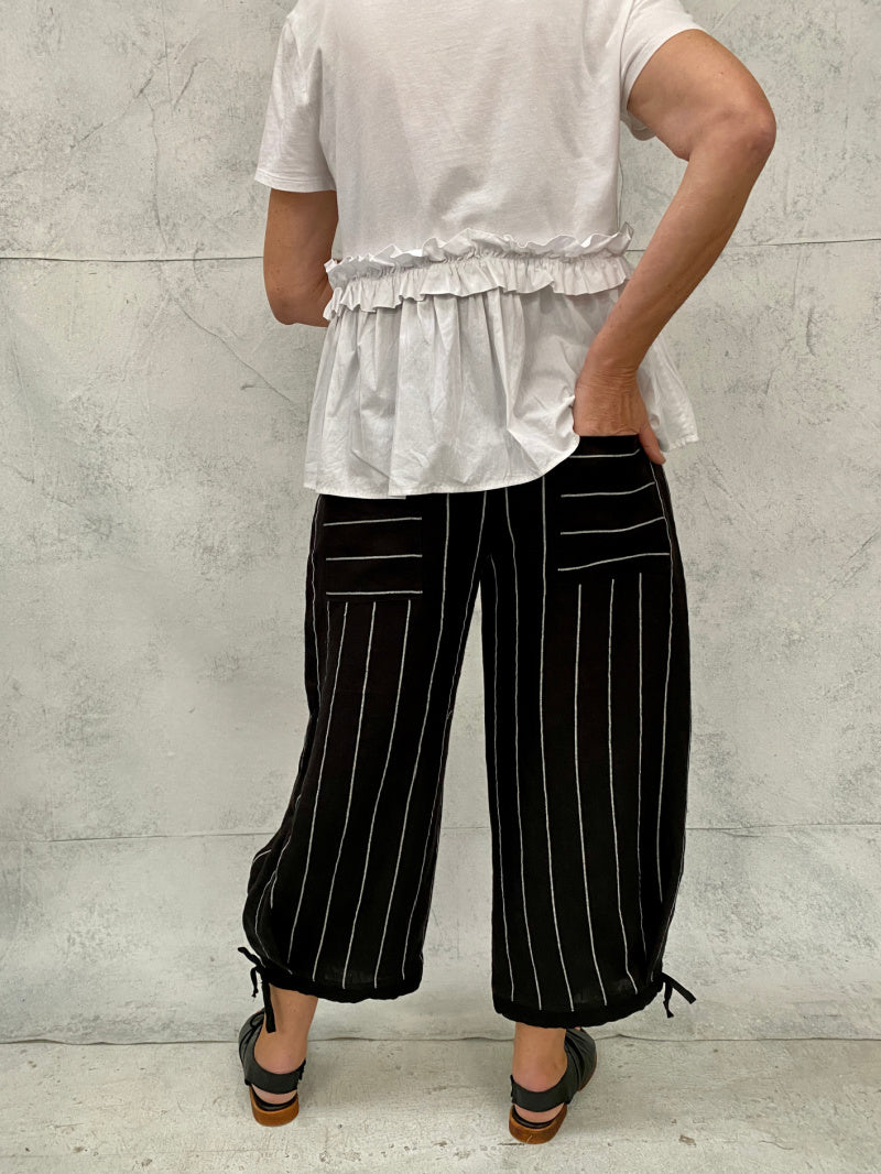 Harriet Pant in Black Striped Linen (No stretch we suggest you go up a size)