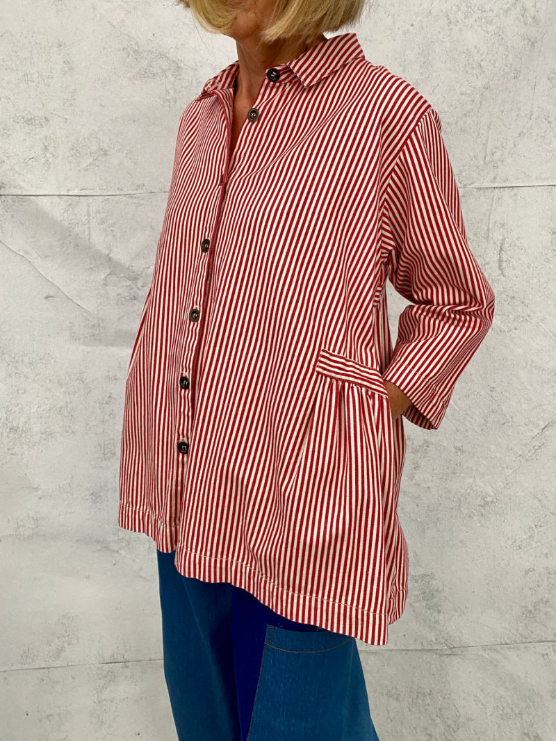 Poet Smock in Red Striped Japanese Hickory (Cotton)