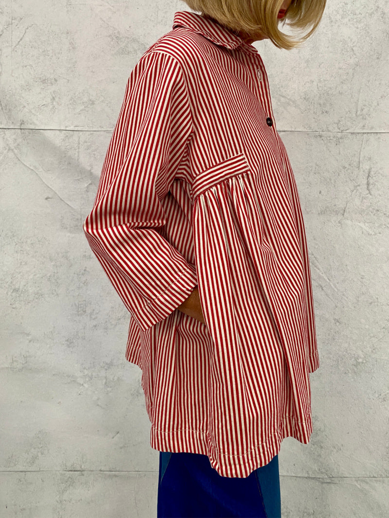 Poet Smock in Red Striped Japanese Hickory (Cotton)