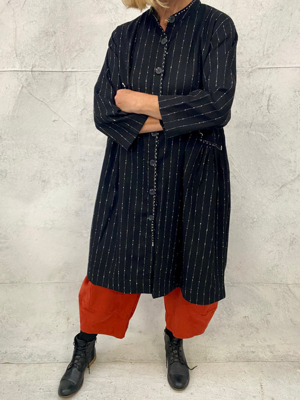 Sonnet Duster Dress in Black Striped Wool ( Now in XLarge)