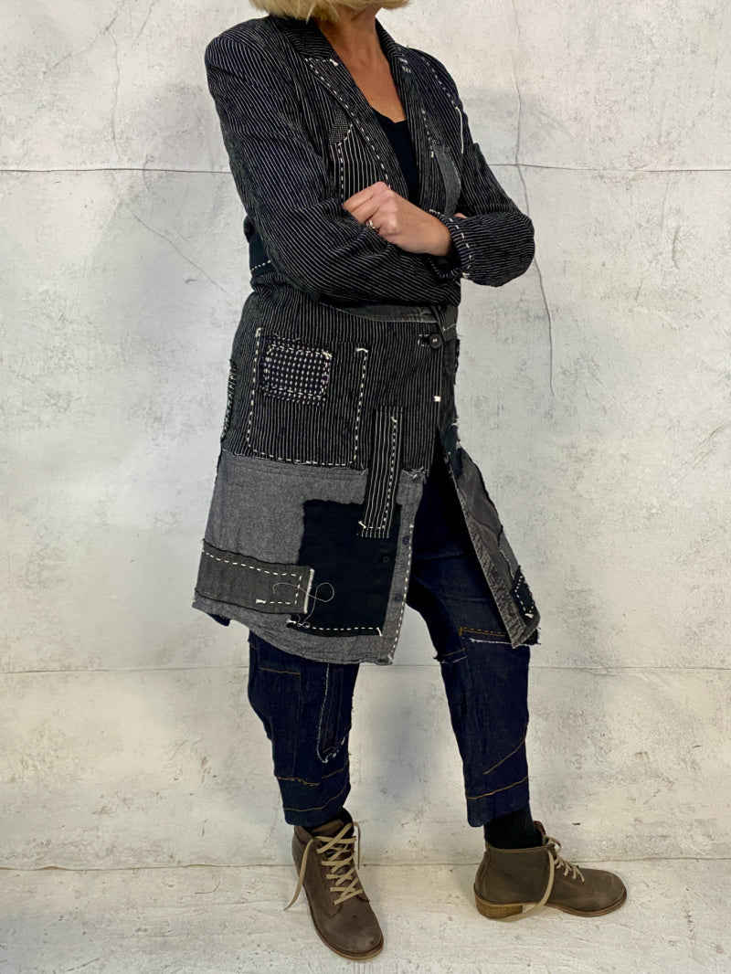 Act Two Reworked Handcrafted Patchwork Black Jacket Small