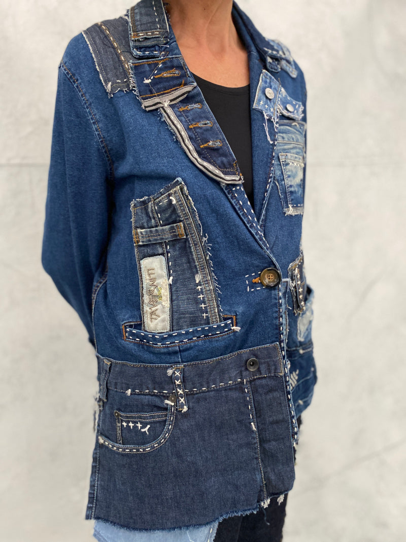 Act Two Reworked Handcrafted Patchwork Jacket 1 Large (Stretch Denim)