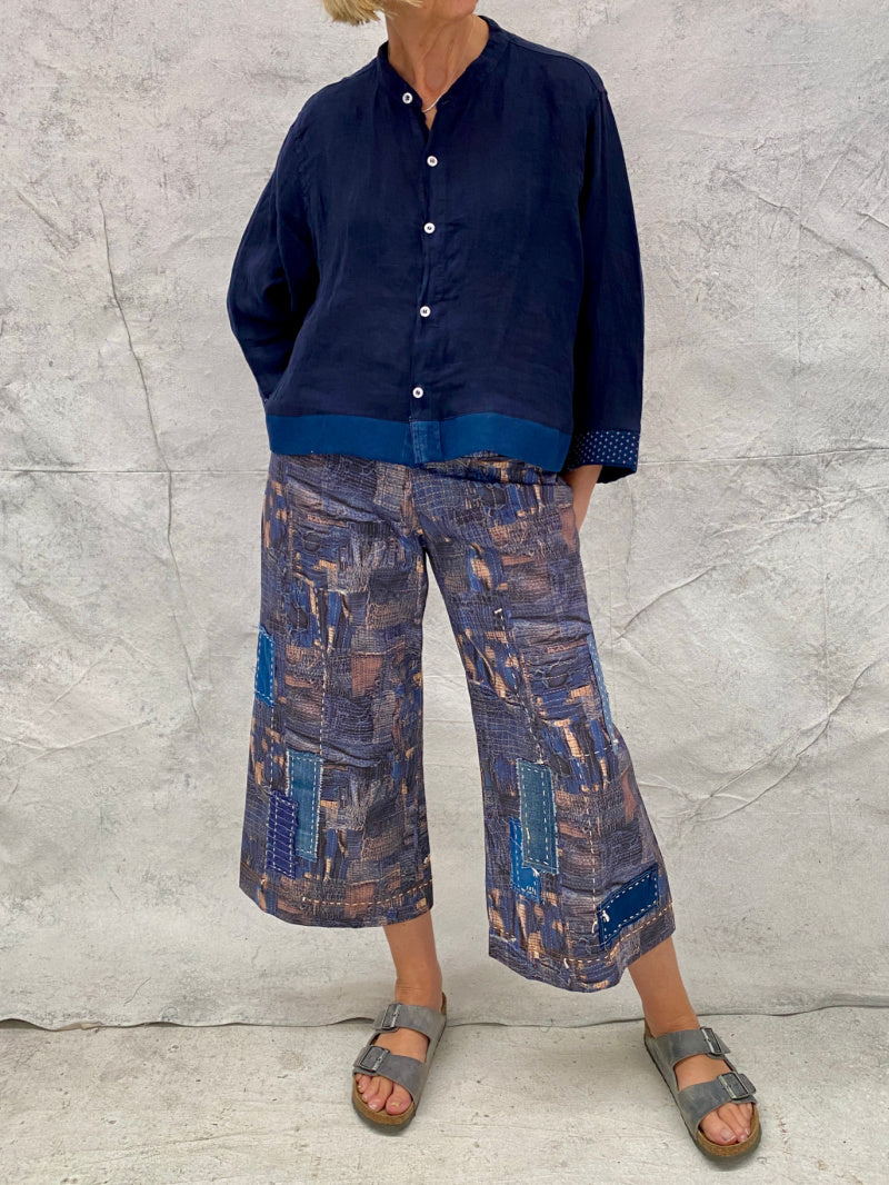 Audrey Culottes-Limited Edition, in Our Signature Boro Inspired Printed Cotton With Hand Patched and Hand Stitched Detail