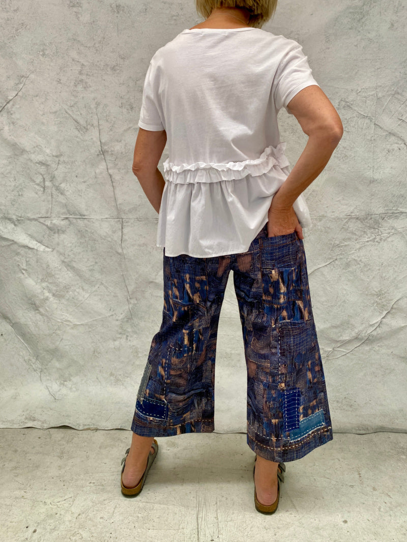 Audrey Culottes-Limited Edition, in Our Signature Boro Inspired Printed Cotton With Hand Patched and Hand Stitched Detail