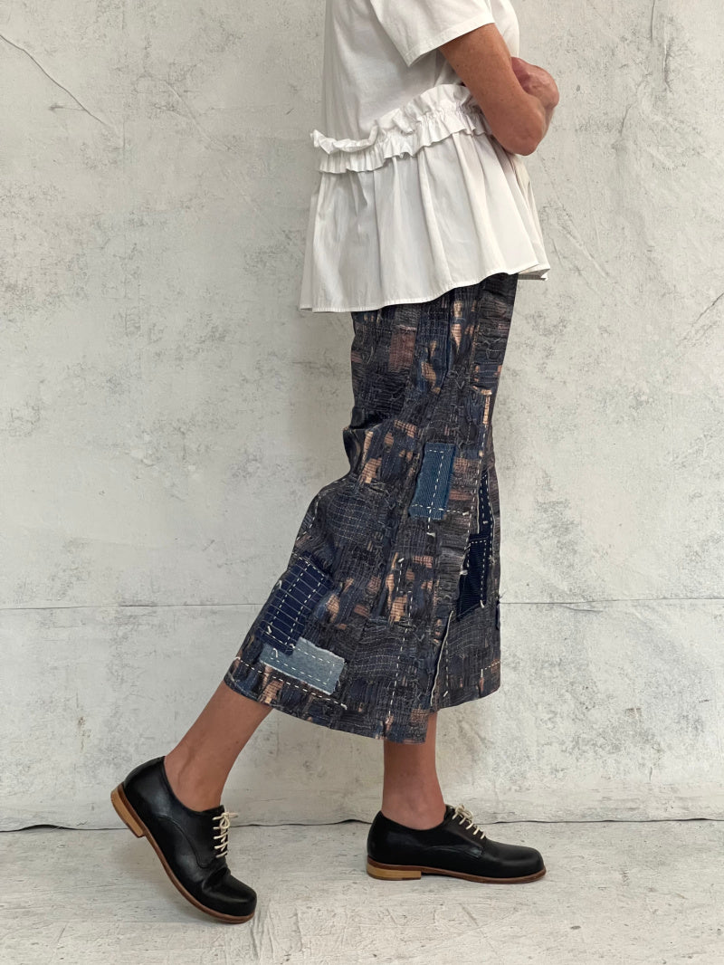 Audrey Culottes-Limited Edition, in Our Signature Boro Inspired Printed Cotton With Hand Patched and Hand Stitched Detail