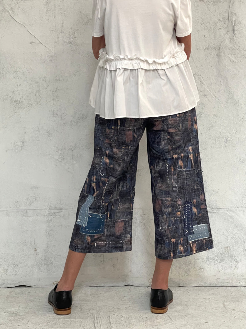 Audrey Culottes-Limited Edition, in Our Signature Boro Inspired Printed Cotton With Hand Patched and Hand Stitched Detail