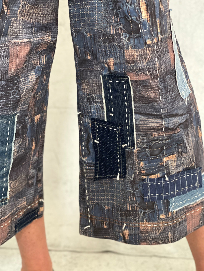 Audrey Culottes-Limited Edition, in Our Signature Boro Inspired Printed Cotton With Hand Patched and Hand Stitched Detail