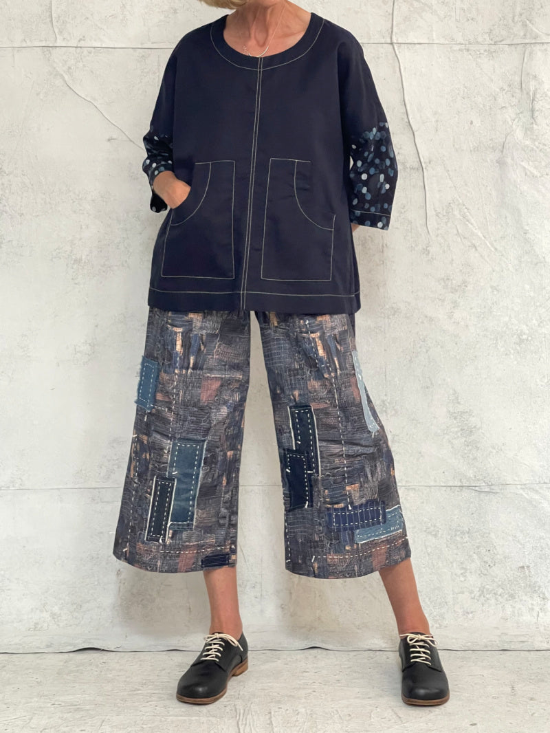 Audrey Culottes-Limited Edition, in Our Signature Boro Inspired Printed Cotton With Hand Patched and Hand Stitched Detail