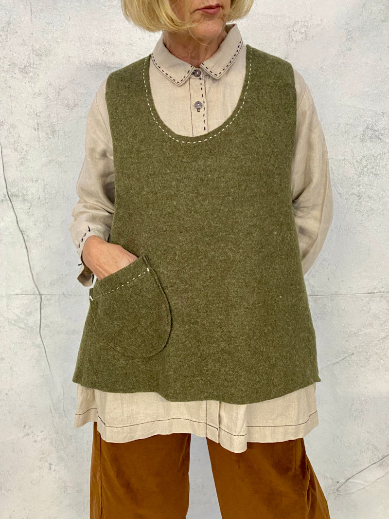 Camille Sleeveless Top Olive Green Wool