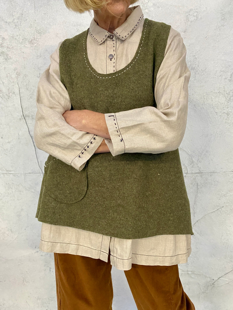 Camille Sleeveless Top Olive Green Wool