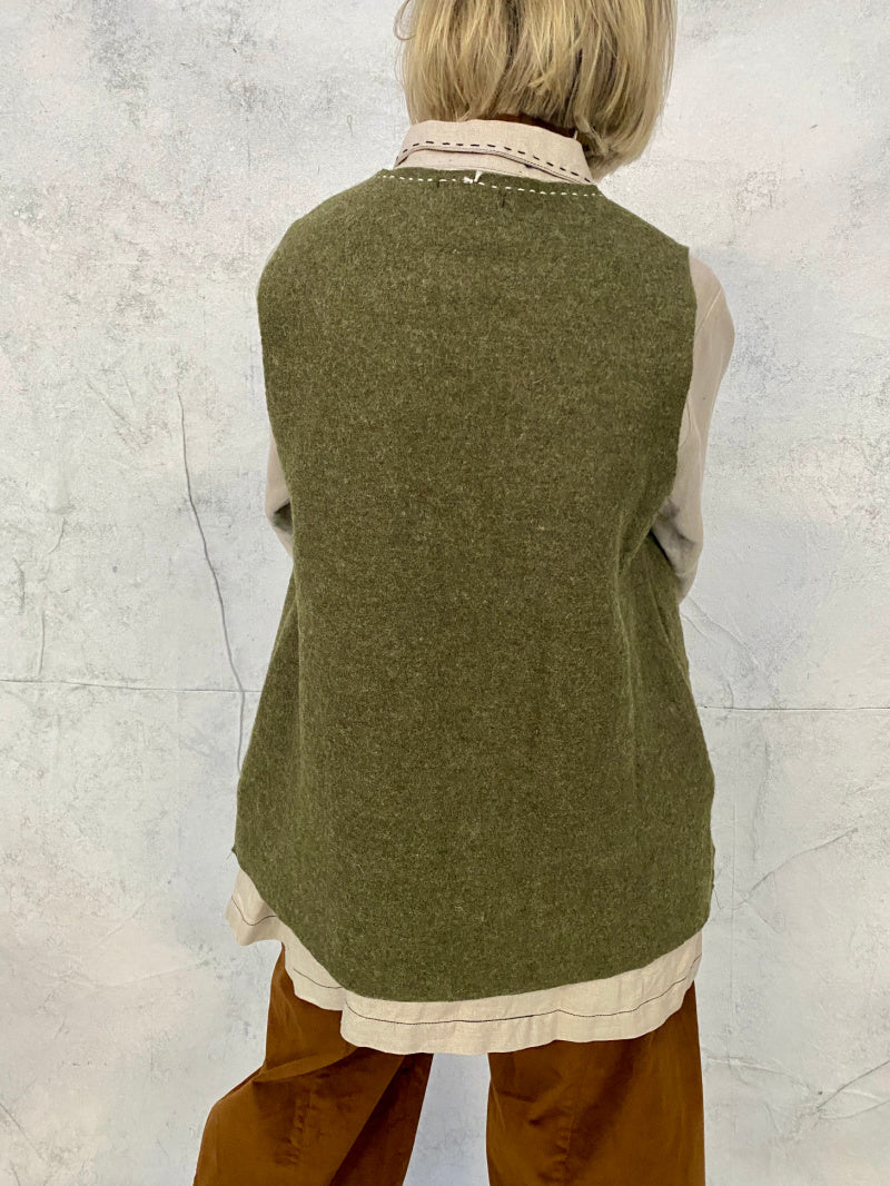 Camille Sleeveless Top Olive Green Wool