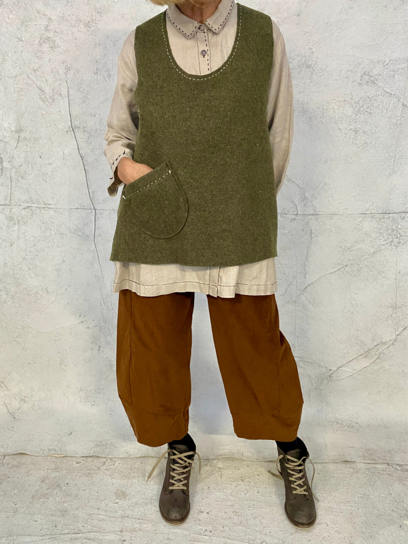 Camille Sleeveless Top Olive Green Wool