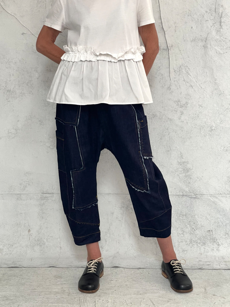 Drop Crotch Organic Indigo Midweight Denim Pant (New Raw denim will initially transfer colour, please see washing instructions)