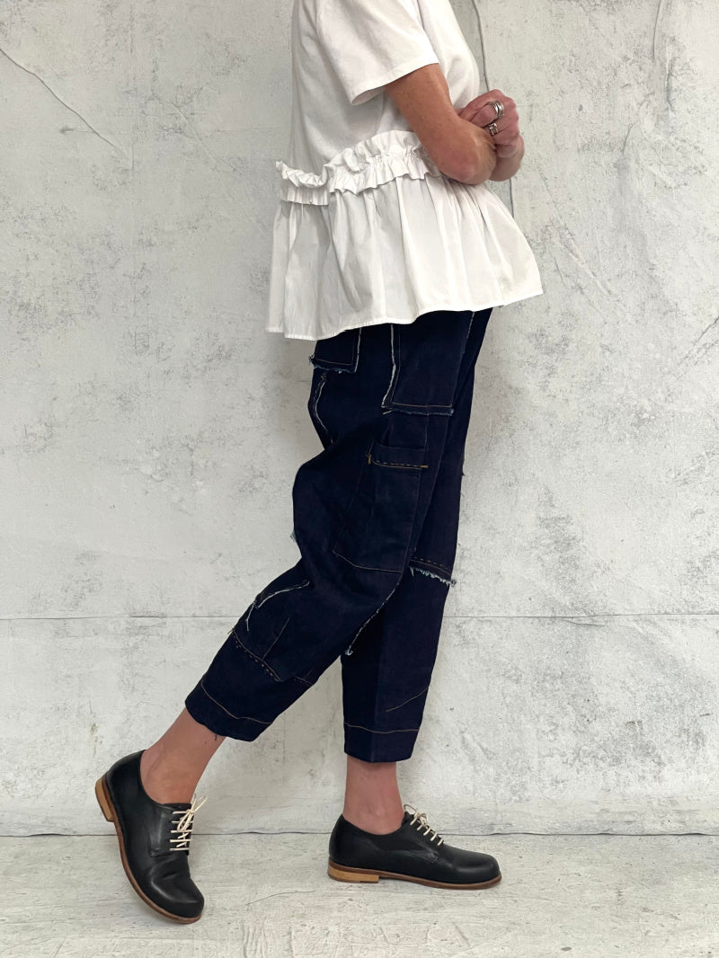 Drop Crotch Organic Indigo Midweight Denim Pant (New Raw denim will initially transfer colour, please see washing instructions)