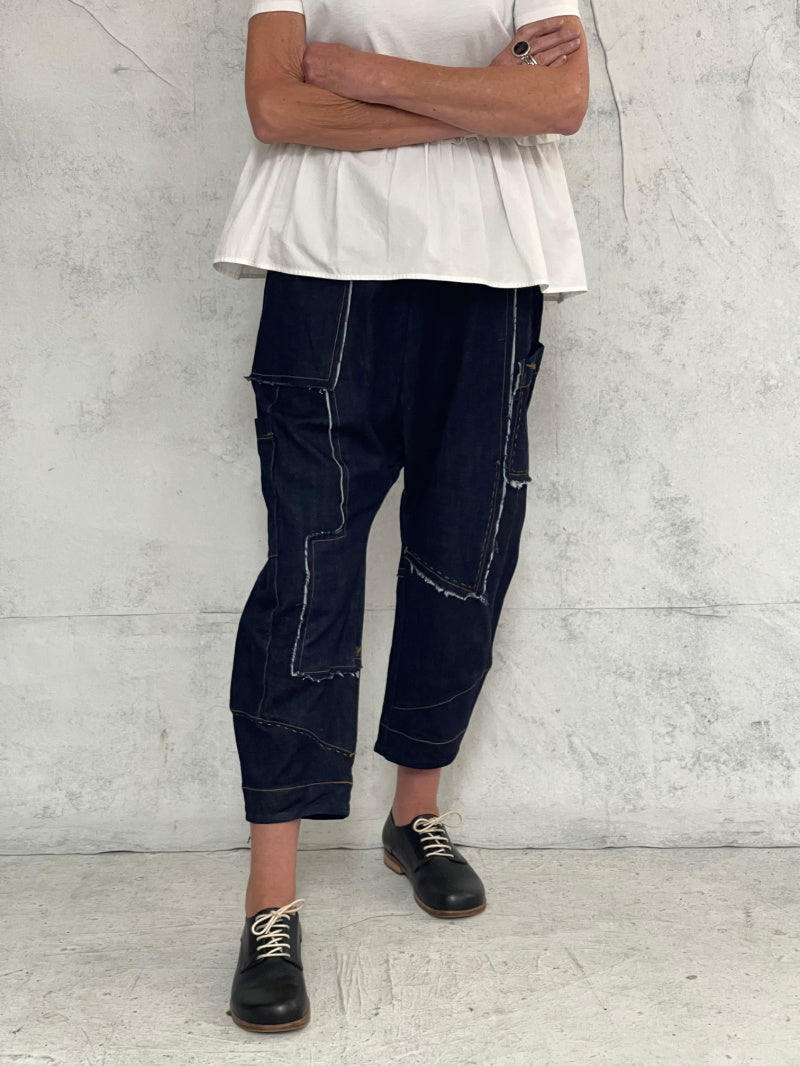 Drop Crotch Organic Indigo Midweight Denim Pant (New Raw denim will initially transfer colour, please see washing instructions)