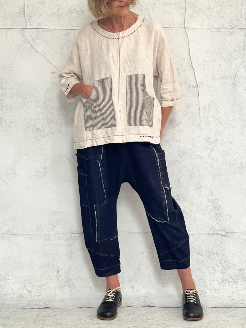 Drop Crotch Organic Indigo Midweight Denim Pant (New Raw denim will initially transfer colour, please see washing instructions)