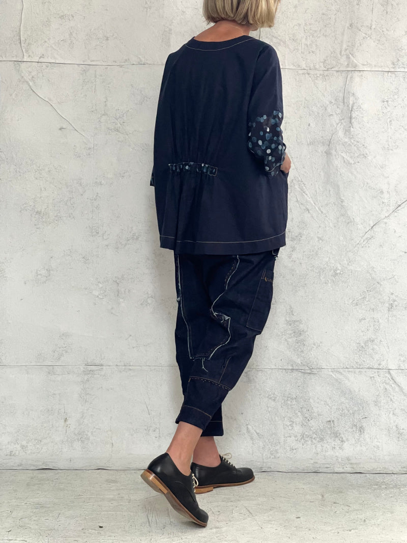 Drop Crotch Organic Indigo Midweight Denim Pant (New Raw denim will initially transfer colour, please see washing instructions)