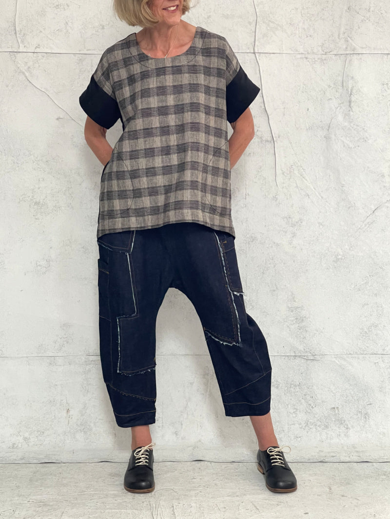 Drop Crotch Organic Indigo Midweight Denim Pant (New Raw denim will initially transfer colour, please see washing instructions)