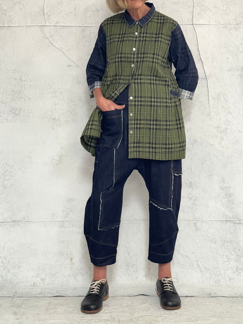 Drop Crotch Organic Indigo Midweight Denim Pant (New Raw denim will initially transfer colour, please see washing instructions)