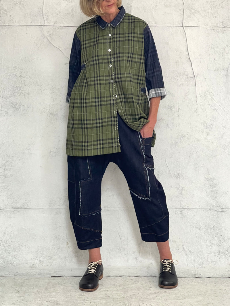 Drop Crotch Organic Indigo Midweight Denim Pant (New Raw denim will initially transfer colour, please see washing instructions)