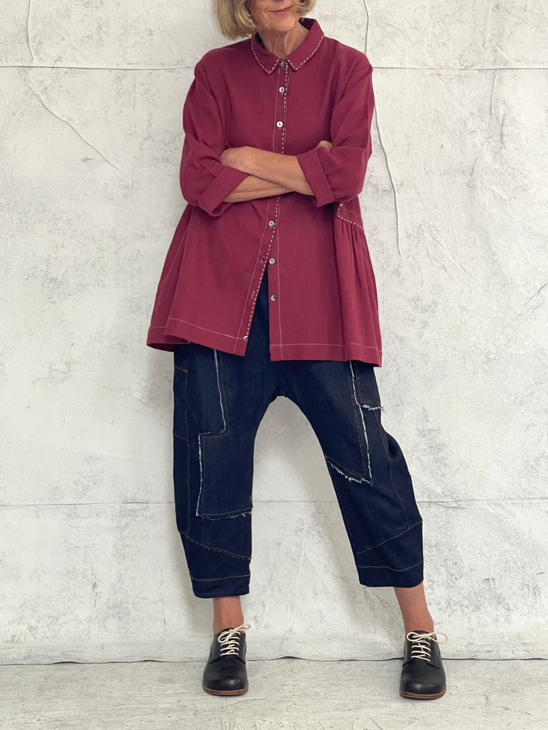 Drop Crotch Organic Indigo Midweight Denim Pant (New Raw denim will initially transfer colour, please see washing instructions)