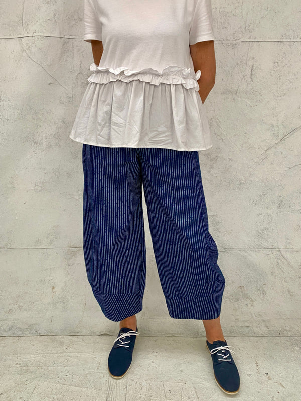 Grace Pants in Indigo Stripe Stretch Cotton (Lightweight)