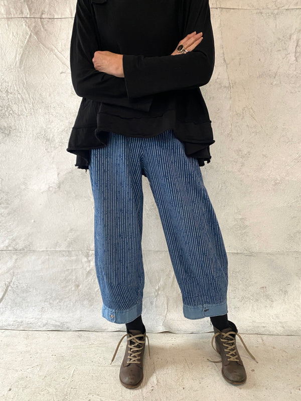 Grace Pant Indigo Stripe with added shirt cuff detail (only XL and XXL remain)