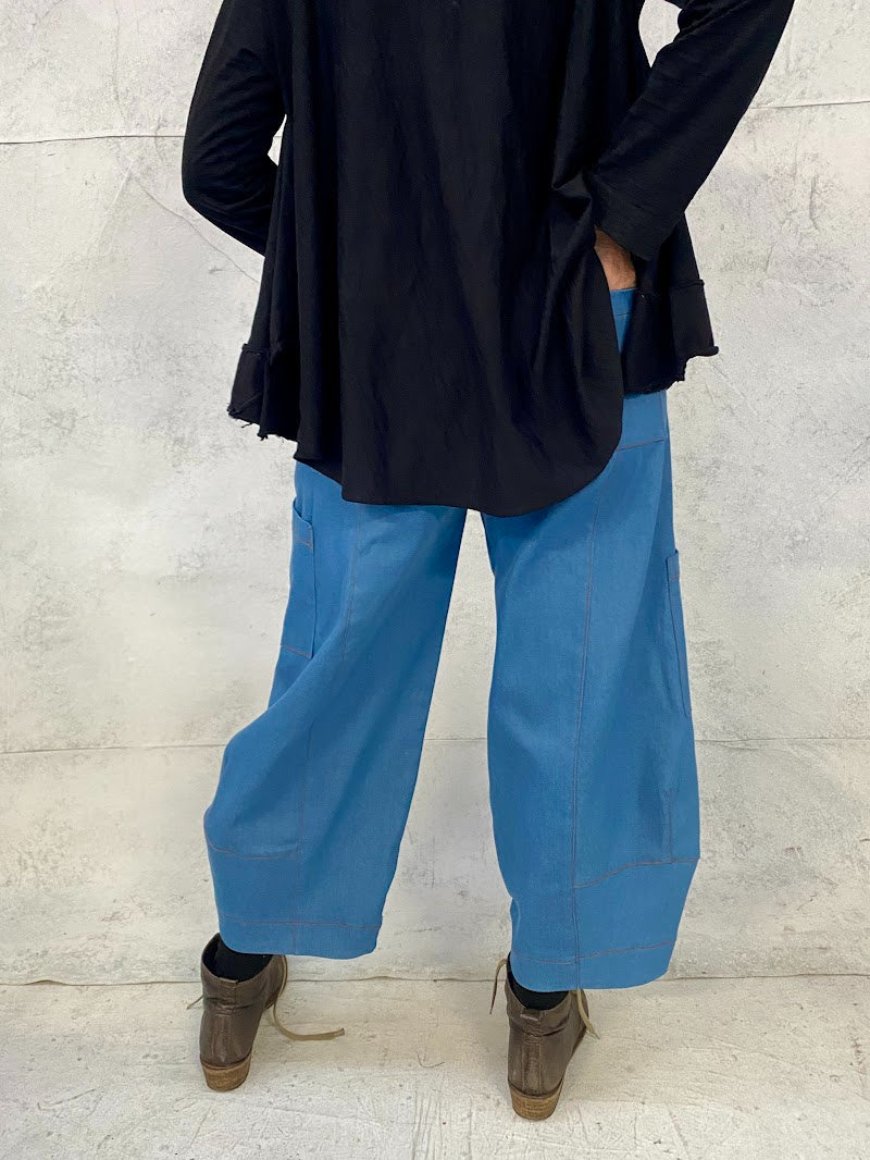 Grace Pants with Added Pockets in Retro Blue Denim with Added Pockets