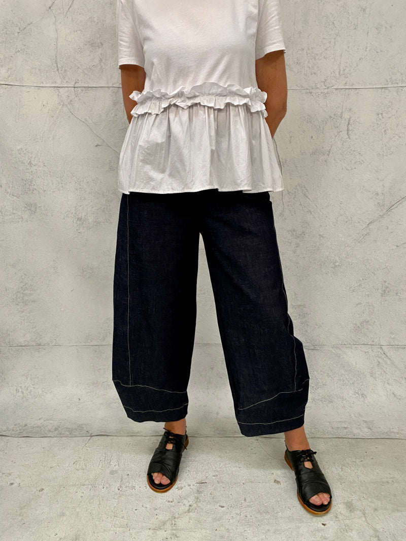 Grace Pants in Stretch Organic Indigo Denim (Midweight) With Natural Topstich