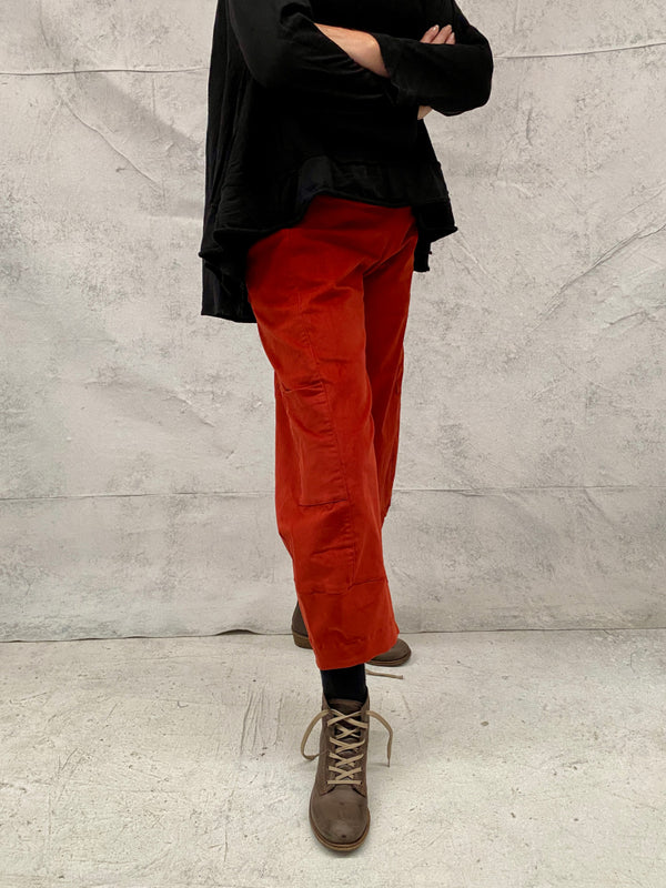 Grace Pants with Added Pockets in Rust Stretch Pinwale Cord