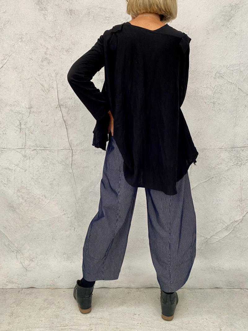 Grace Pant Dark Indigo Stripe Stretch Cotton