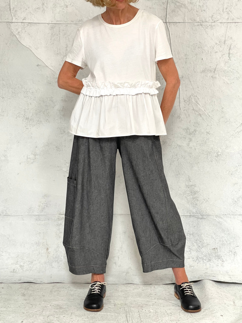 Grace Pant Soft Grey Denim - with extra side pocket (this fabric has cut to a more generous fit)