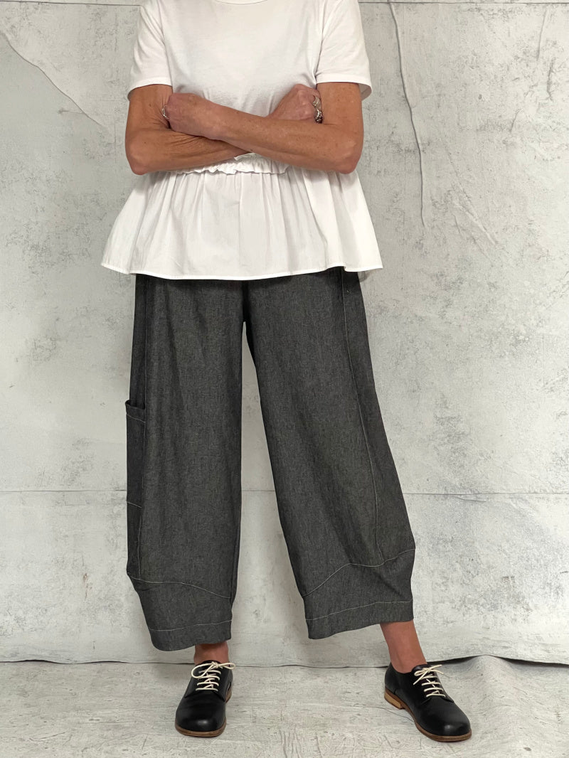 Grace Pant Soft Grey Denim - with extra side pocket (this fabric has cut to a more generous fit)
