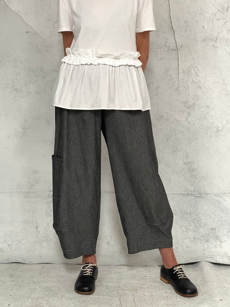 Grace Pant Soft Grey Denim - with extra side pocket (this fabric has cut to a more generous fit)
