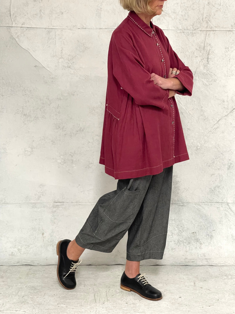 Poet Smock in Rose Linen with Hand Stitched Detail