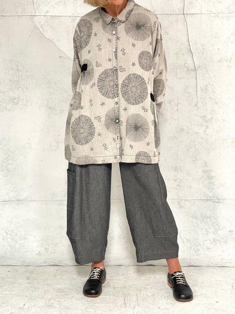 Poet Smock in Natural Oriental Jacquard Linen