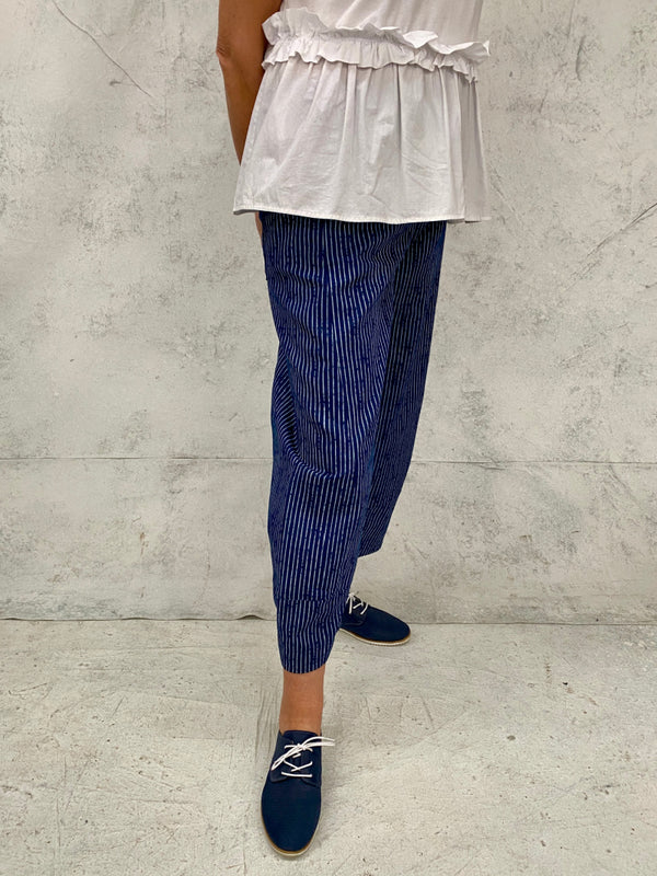 Grace Pants in Indigo Stripe Stretch Cotton (Lightweight)