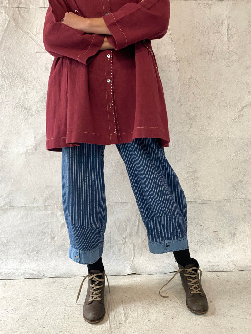 Grace Pant Indigo Stripe with added shirt cuff detail (only XL and XXL remain)