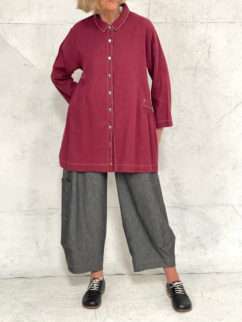 Poet Smock in Rose Linen with Hand Stitched Detail