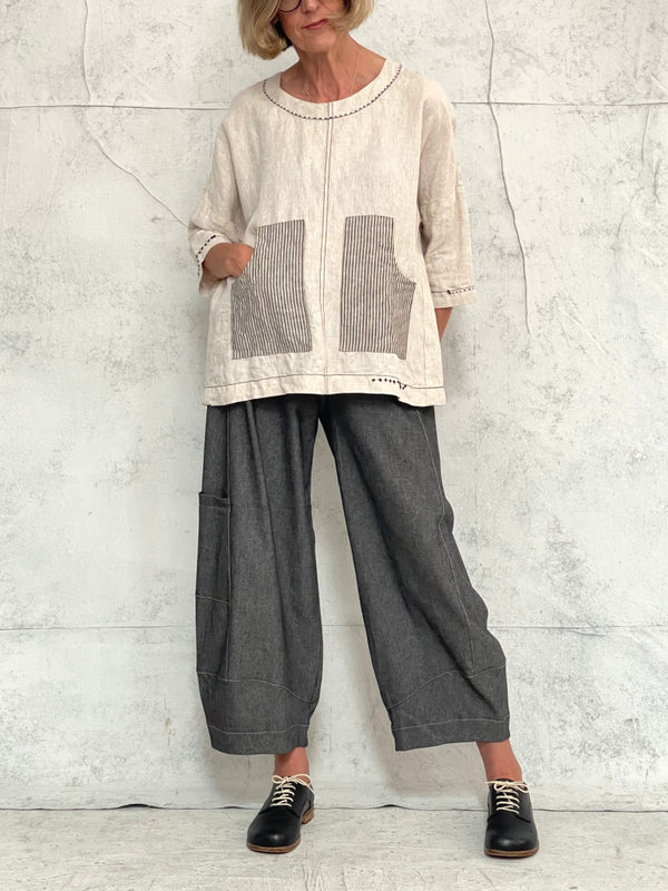 Grace Pant Soft Grey Denim - with extra side pocket (this fabric has cut to a more generous fit)