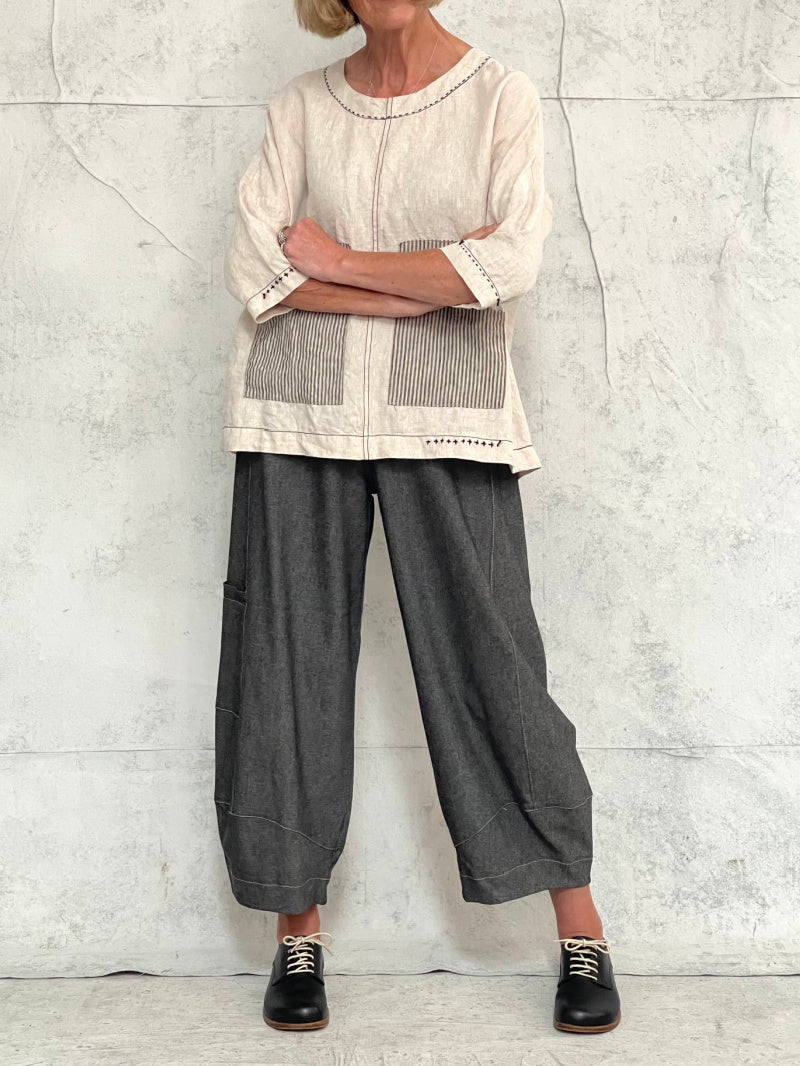 Grace Pant Soft Grey Denim - with extra side pocket (this fabric has cut to a more generous fit)