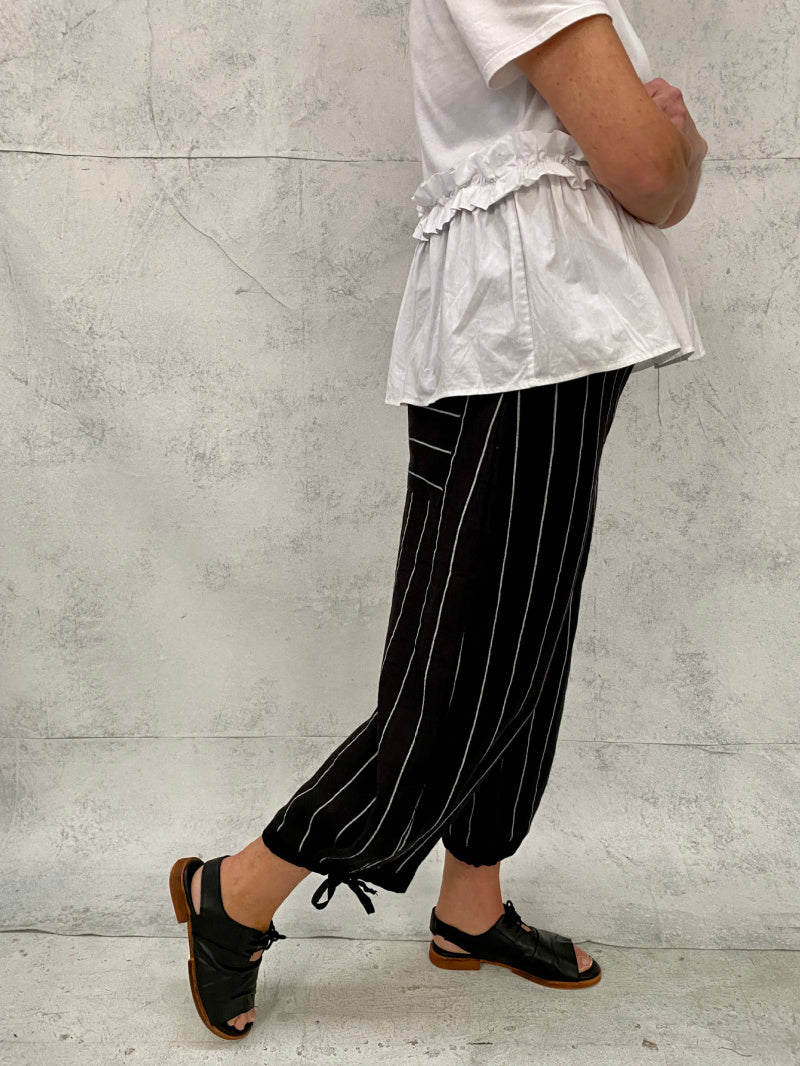 Harriet Pant in Black Striped Linen