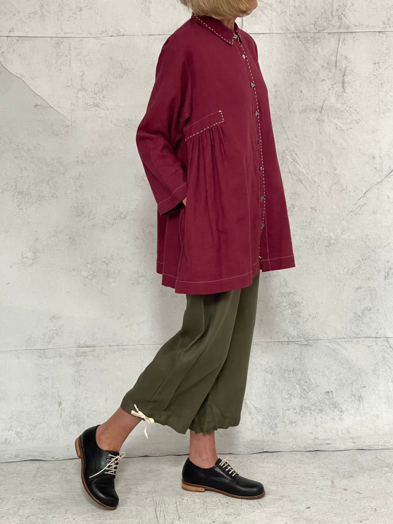 Poet Smock in Rose Linen with Hand Stitched Detail