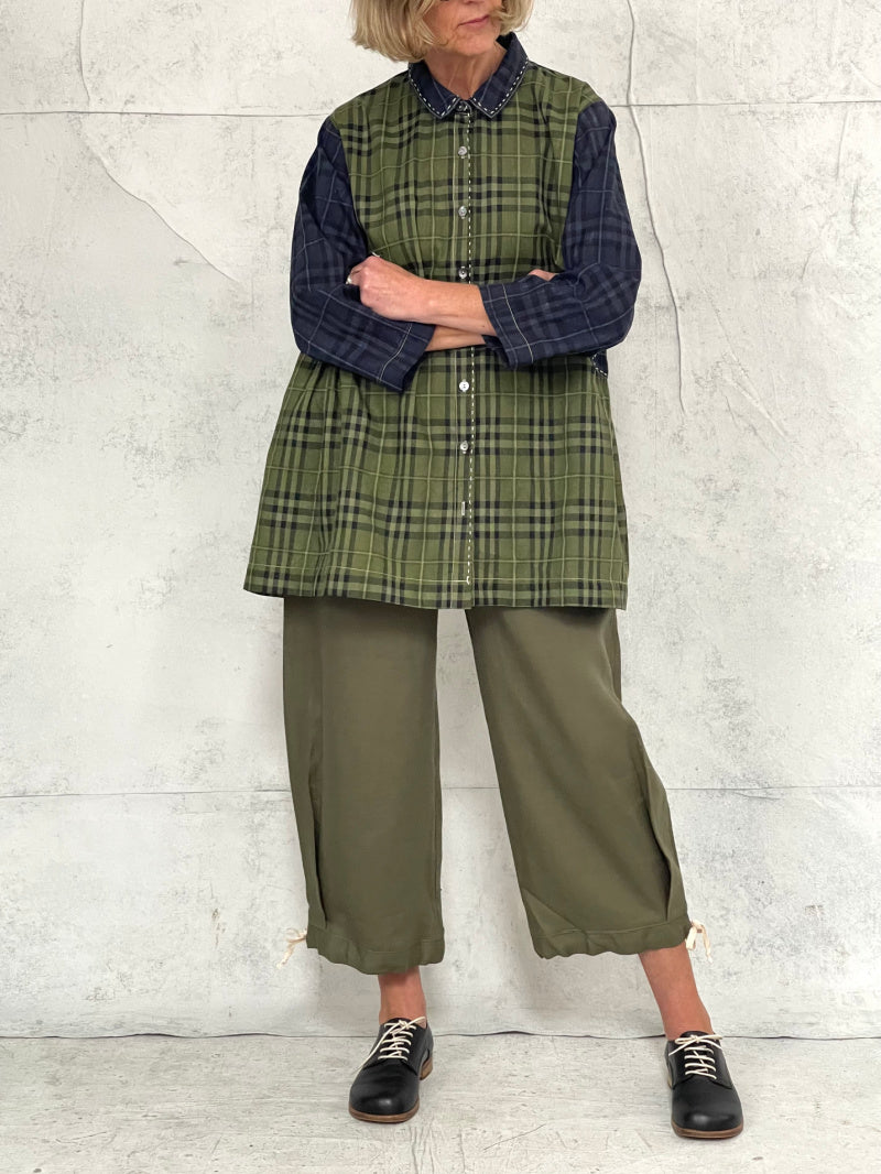 Poet Smock in Mixed Check Cotton