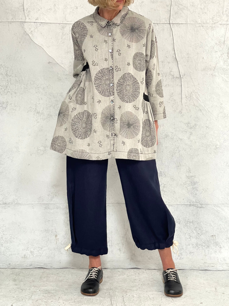 Poet Smock in Natural Oriental Jacquard Linen