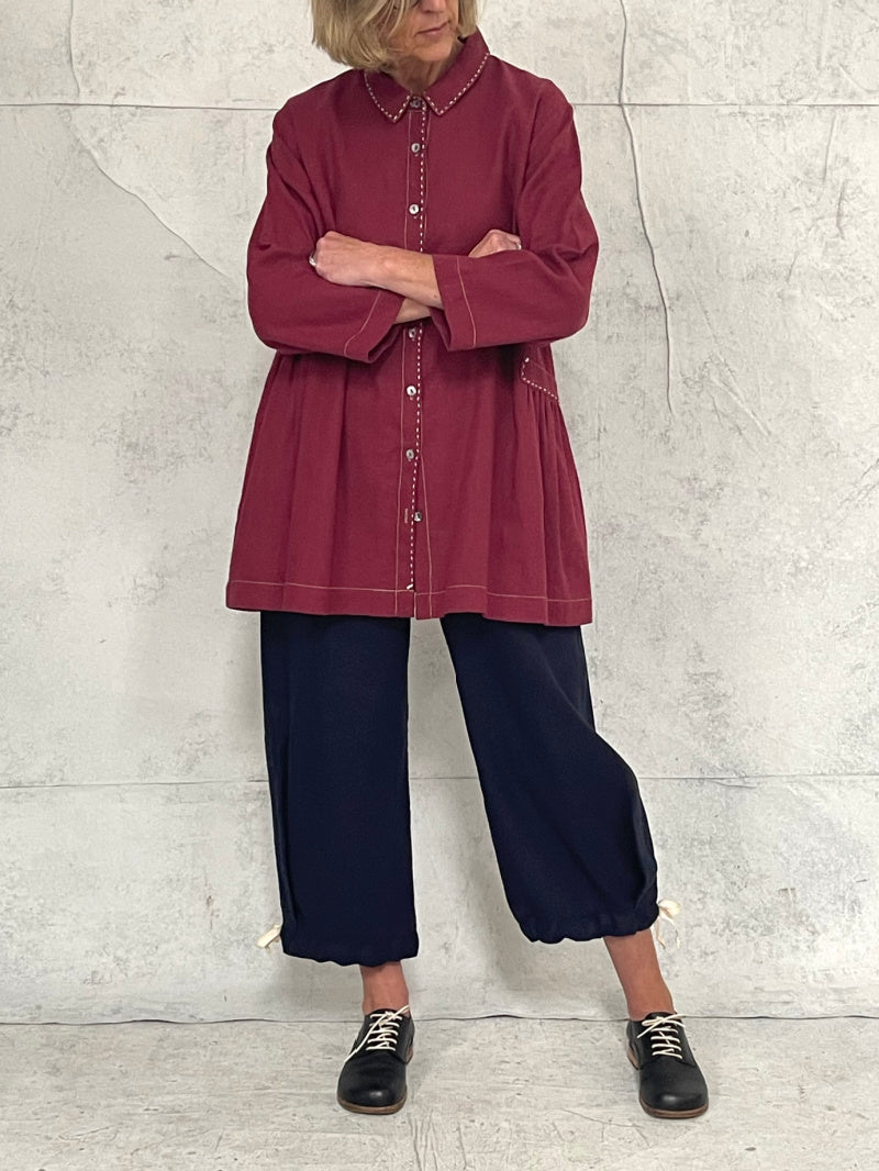 Poet Smock in Rose Linen with Hand Stitched Detail