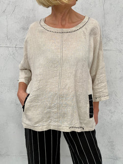 Harvest Top in Natural Linen with Hand Stitch and Pocket Detail my